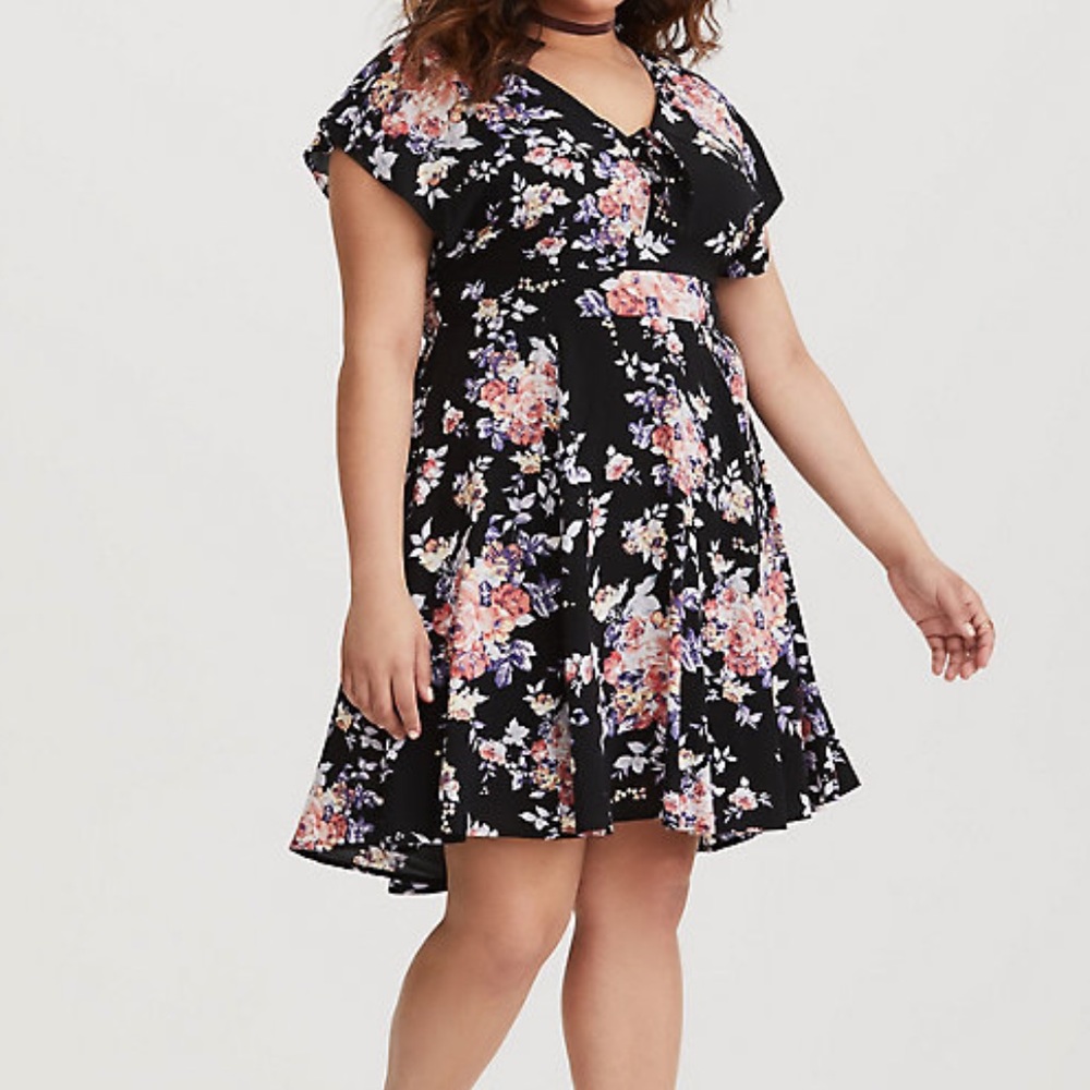Black Floral Skater Dress